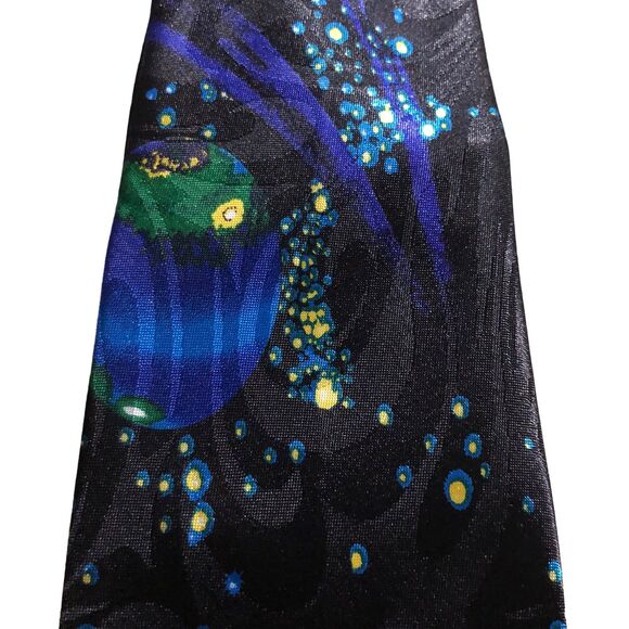 Steven Harris Hand Made Necktie; Astrological, Stars, Planets, Saturn, Silk,Tie - Picture 4 of 10